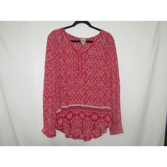 Como Vintage Women’s XL Blouse Red Boho Floral Long Sleeve Rayon Tunic Top - Picture 1 of 6